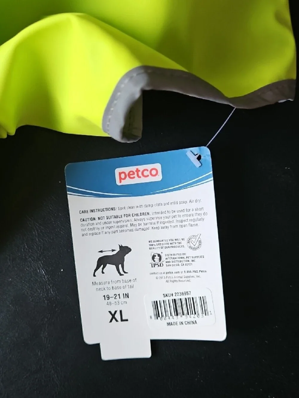 Petco Neon Yellow Reflective Dog Raincoat with Patterned Lining
